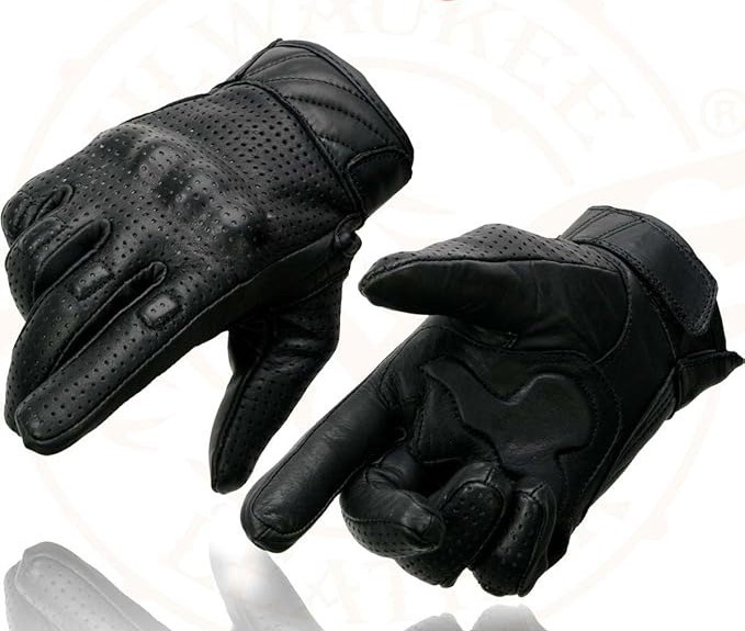 MG7500 Milwaukee Leather Men's Perforated Leather Glove Knuckle Padding Gel Palm
