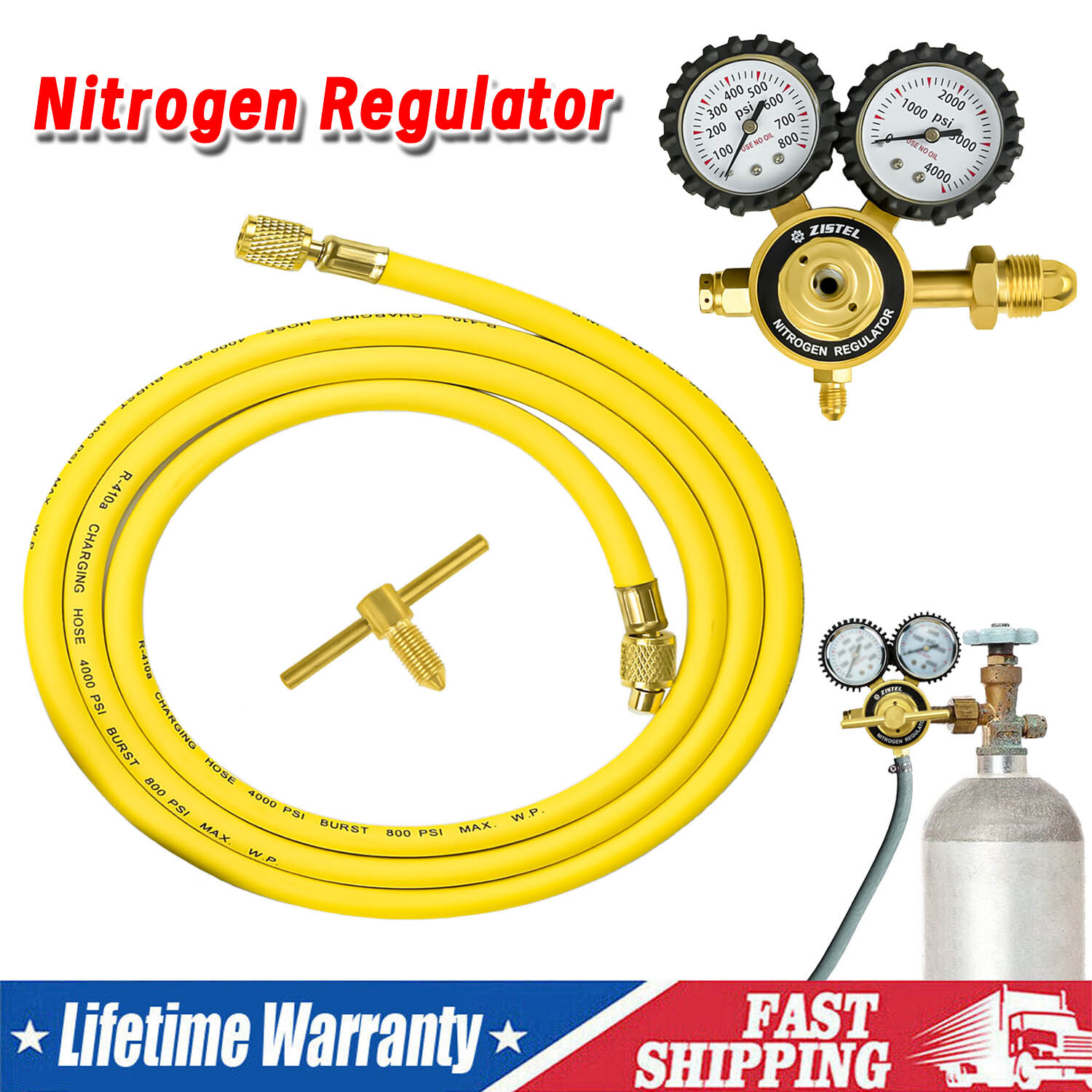 Nitrogen Regulator, 0-800 PSI, 0-4000PSI Output Pressure,CGA580 Inlet Connection