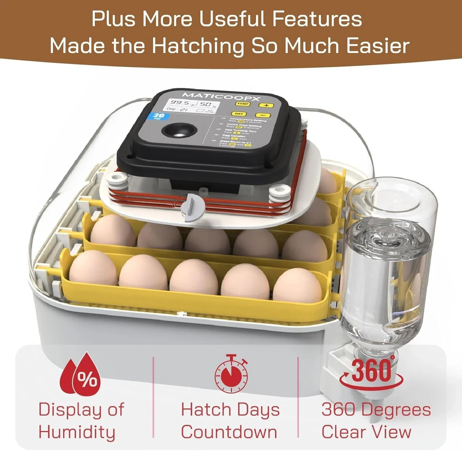 MATICOOPX 20 Egg Incubator with Humidity Display Egg Candler Automatic Egg Turne