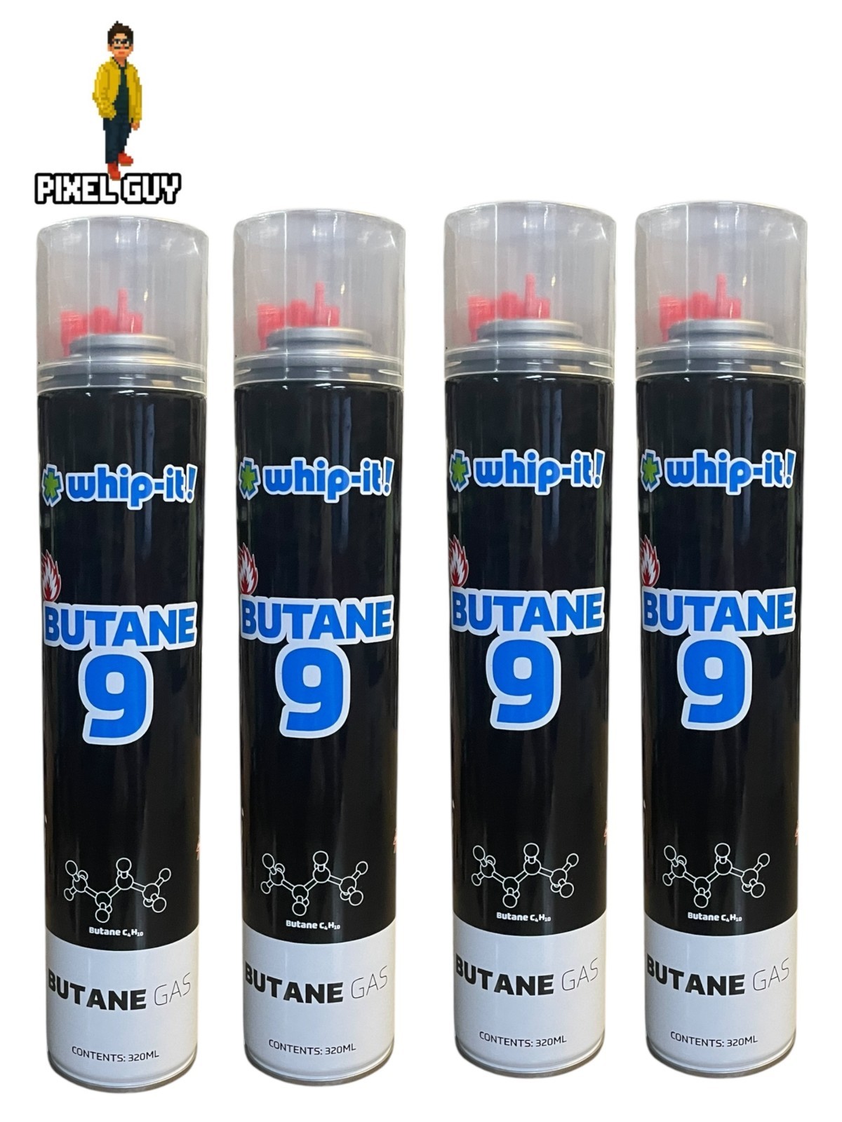 Pack of 4 Whip It! Purified Butane 9x With 5 Universal Plastic Tips 320Each