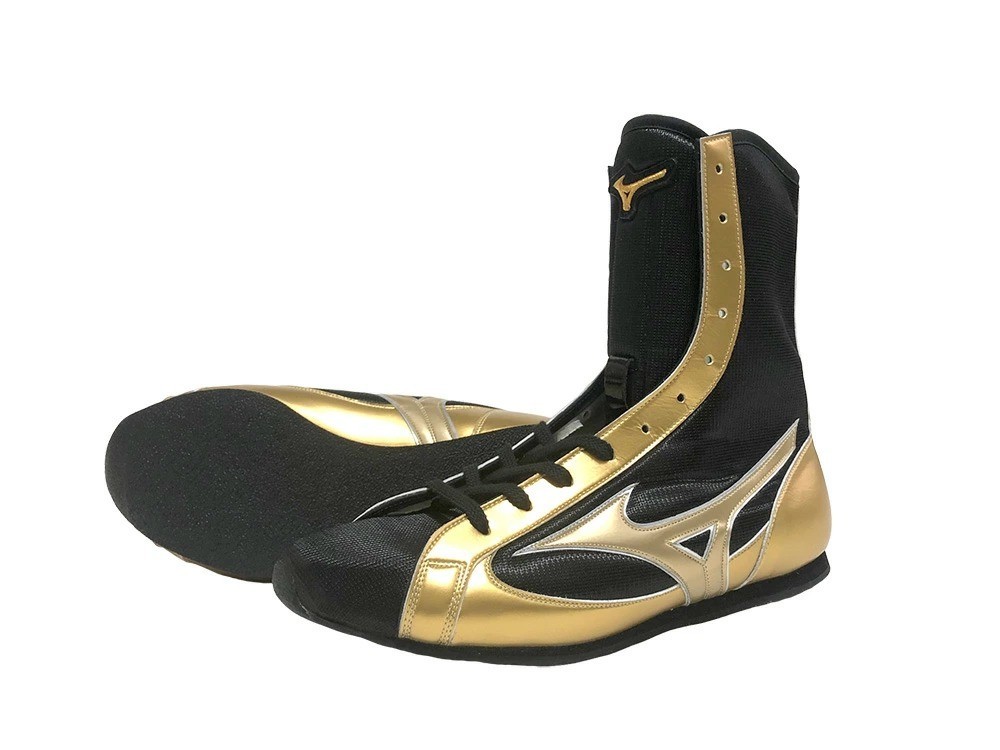 [Made to order] MIZUNO Long Boxing Shoes Black/Gold Made in Japan w/ Shoes Bag