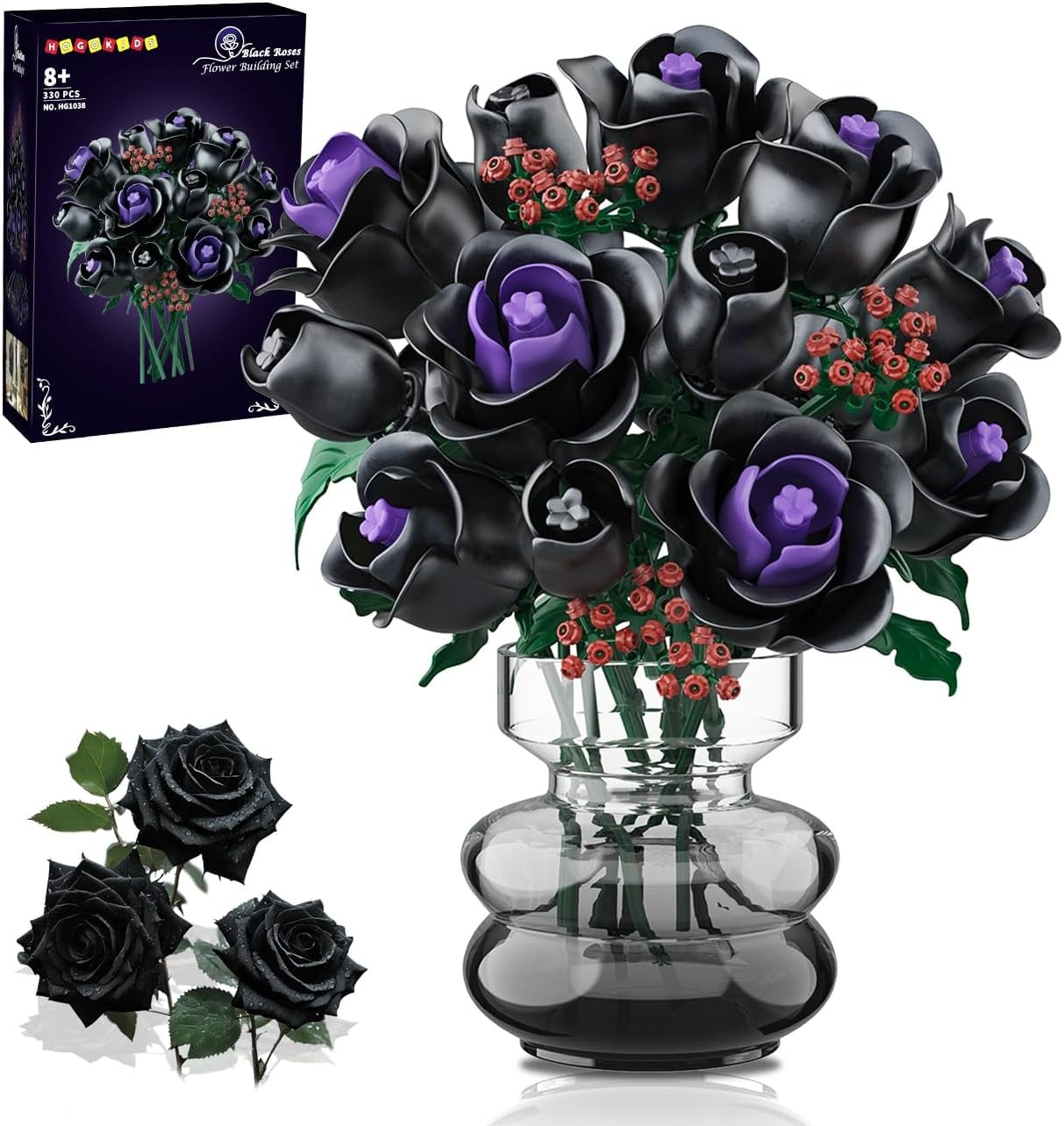 HOGOKIDS 15 Black Roses Flowers Bouquet Building Set for Gothic Home Decors |...