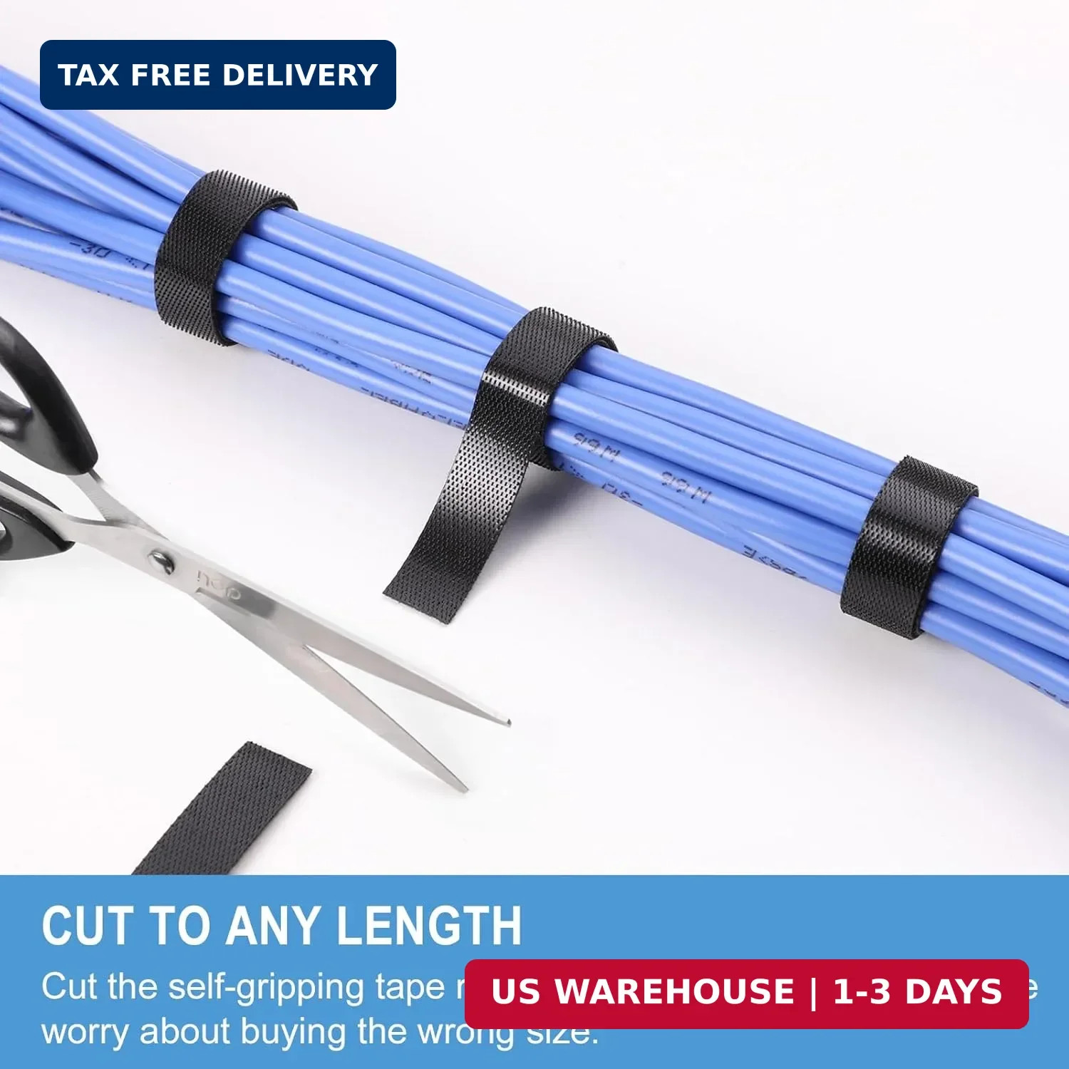 1/2in x 200ft Hook and Loop Roll | Double-Sided Strips, Self-Gripping Straps | R