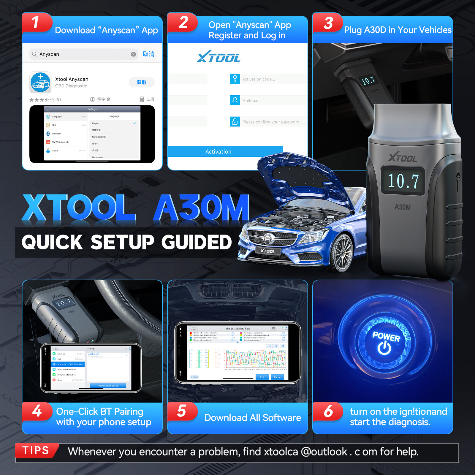 XTOOL A30M V2.0 OBD2 Diagnostic Tool Auto Bidirectional BT Scanner Full System