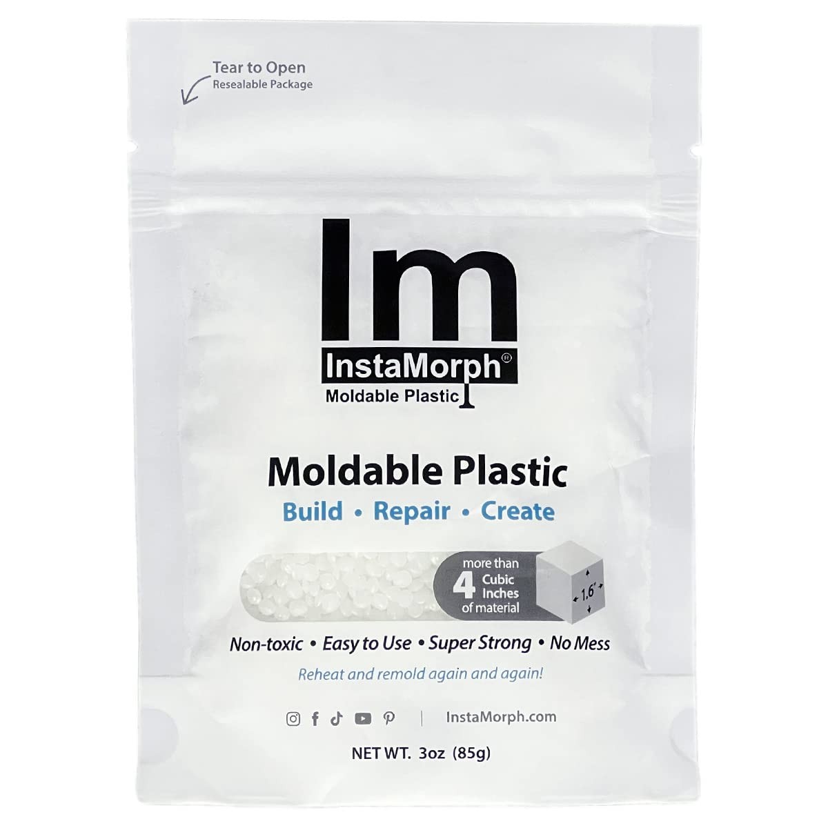 InstaMorph Reusable Moldable Plastic | Thermoplastic Beads, 3oz White
