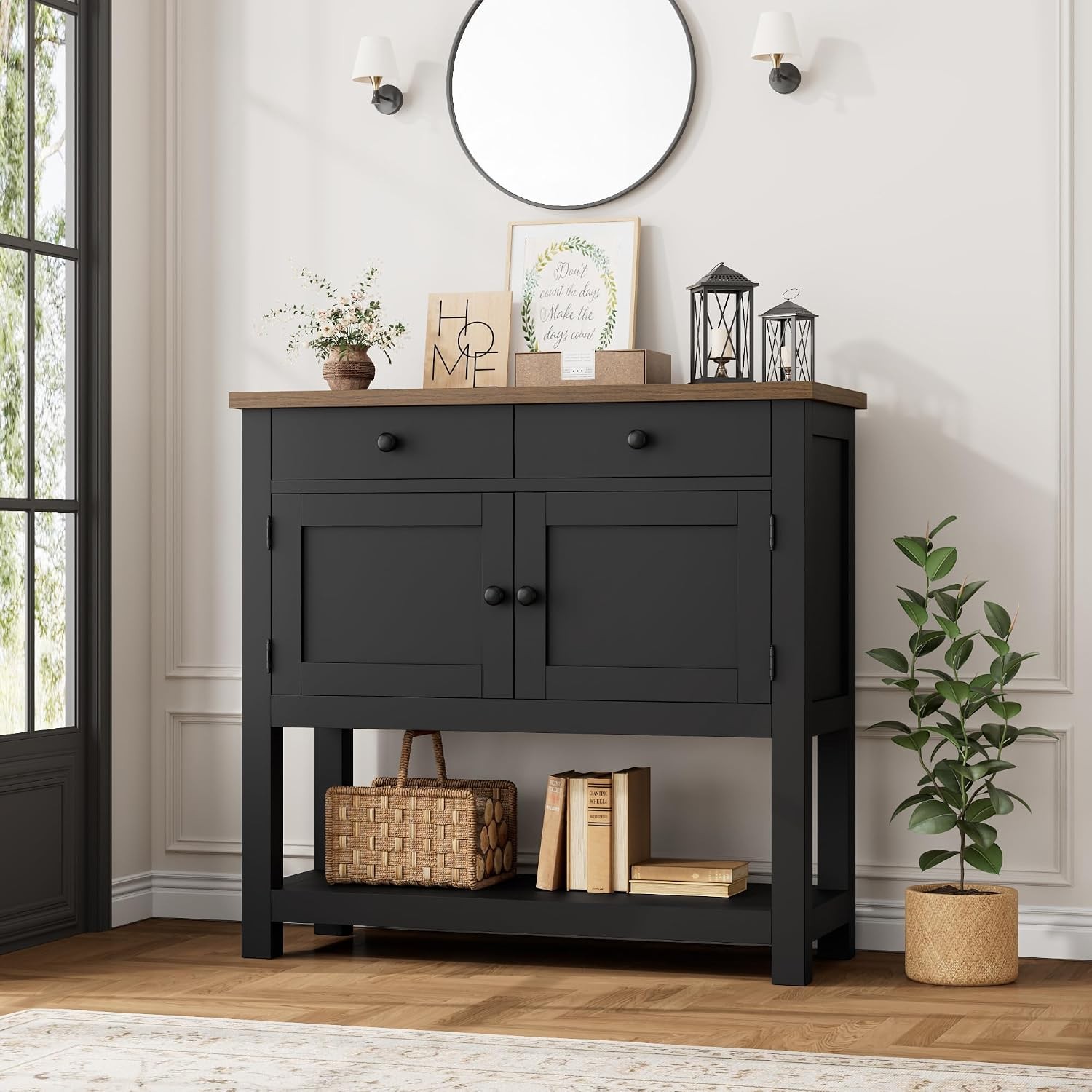 Farmhouse Console Table with Storage 35.4" W Entryway Table Black | Entry table
