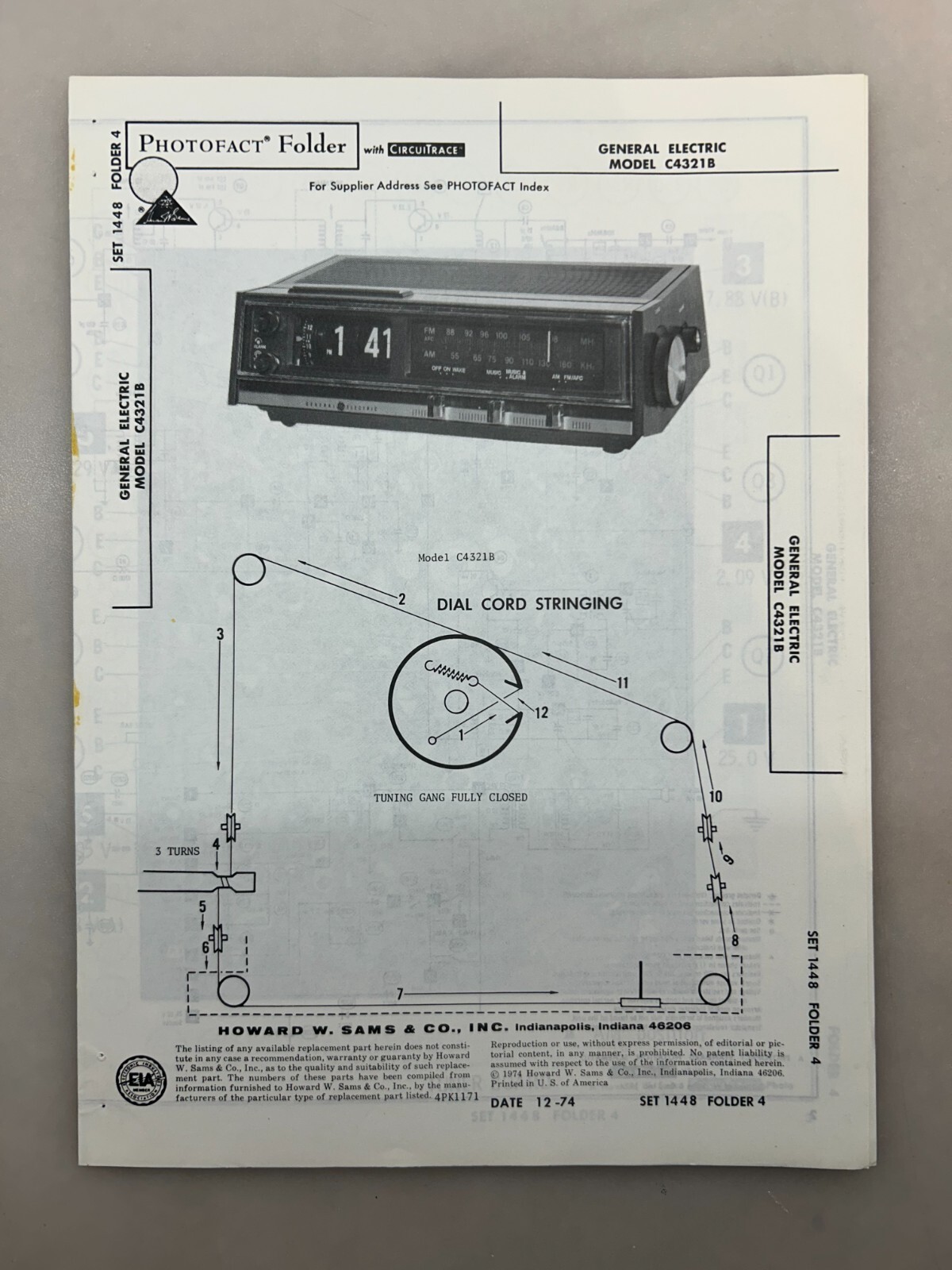 General Electric C4321B Service Manual Sams Photofact Free Shipping