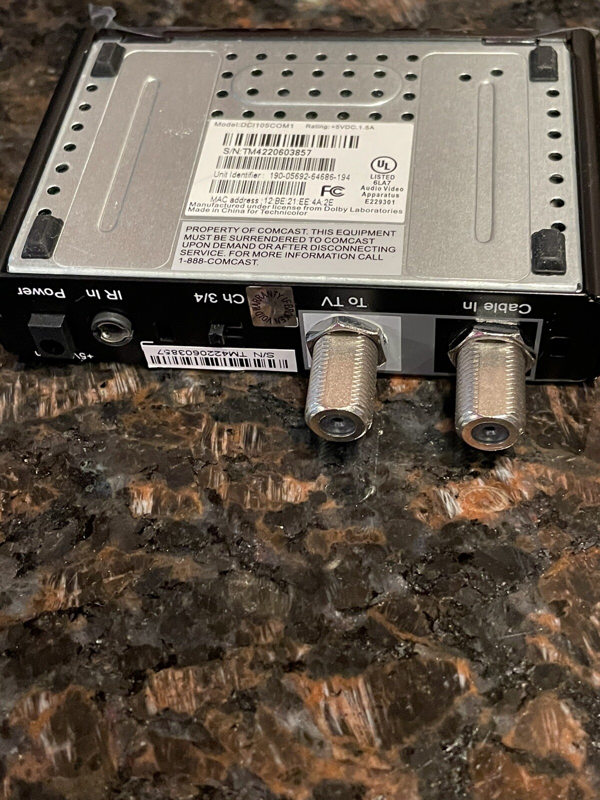 XFINITY COMCAST DIGITAL TRANSPORT ADAPTER DCI105COM1 Box No Power Cord