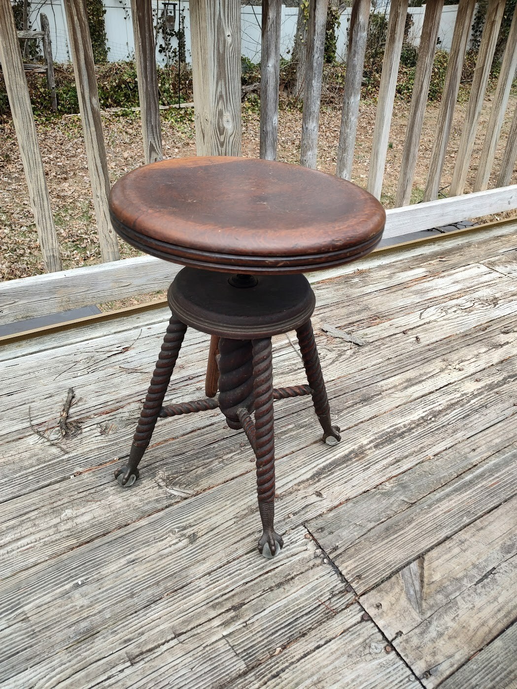 Antique adjustable ball and claw piano stool - swivel seat - RARE - 1880's