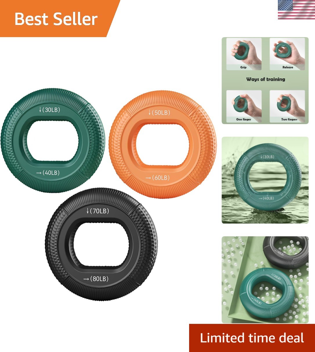 3 in 1 Hand Strengthener Grip - Adjustable Silicone Finger Exercise Squeezer