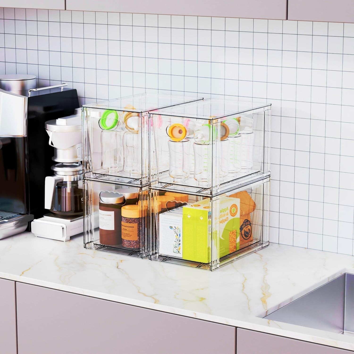 4 Pack Large Stackable Storage Drawers,Clear Acrylic Drawer Organizers & Baby