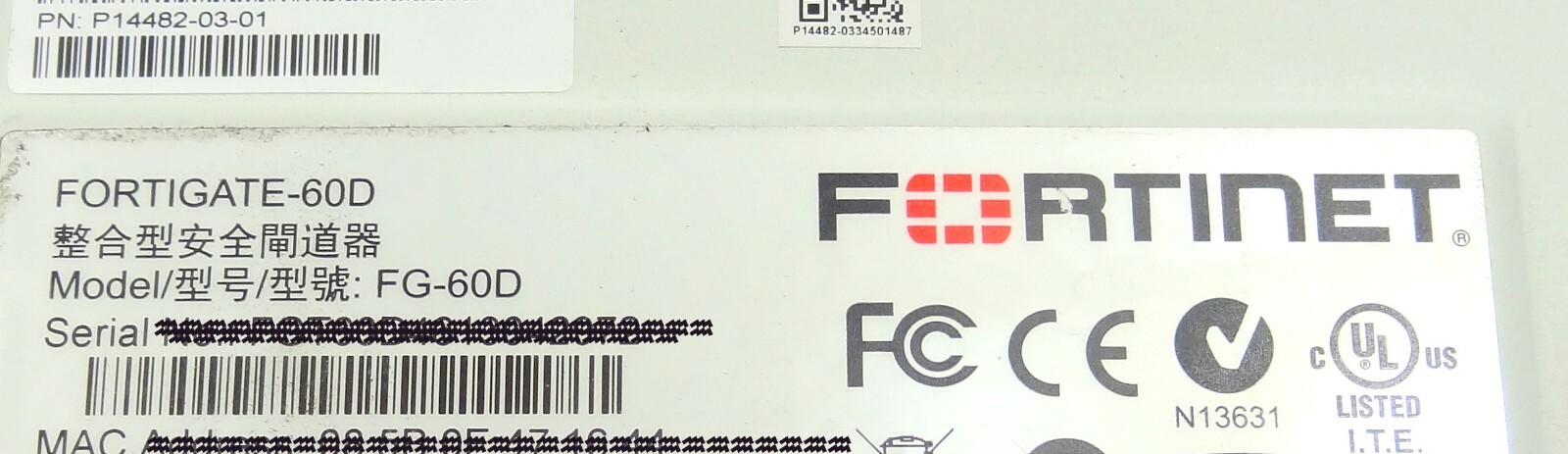 Fortinet Fortigate FG-60D Secure Network Firewall R60D 7-port VPN (No AC Adapte