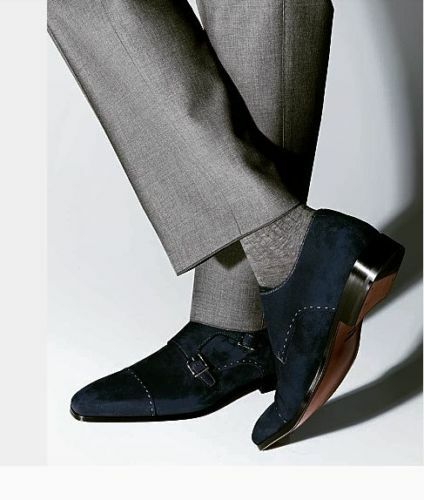 Men Handmade Shoes Monk Strap Suede Navy Blue Formal Dress Casual Wear Boot New