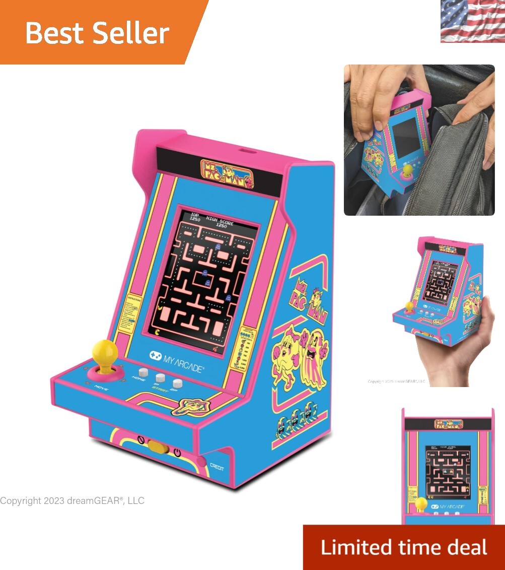 Compact Ms. Pac-Man Arcade Machine - 2.4" Screen & Built-in Speaker for Gamers