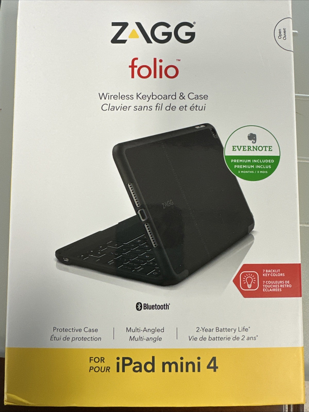 NIB ZAGG FOLIO WIRELESS KEYBOARD & CASE FOR iPAD MINI 4, SEALED BOX