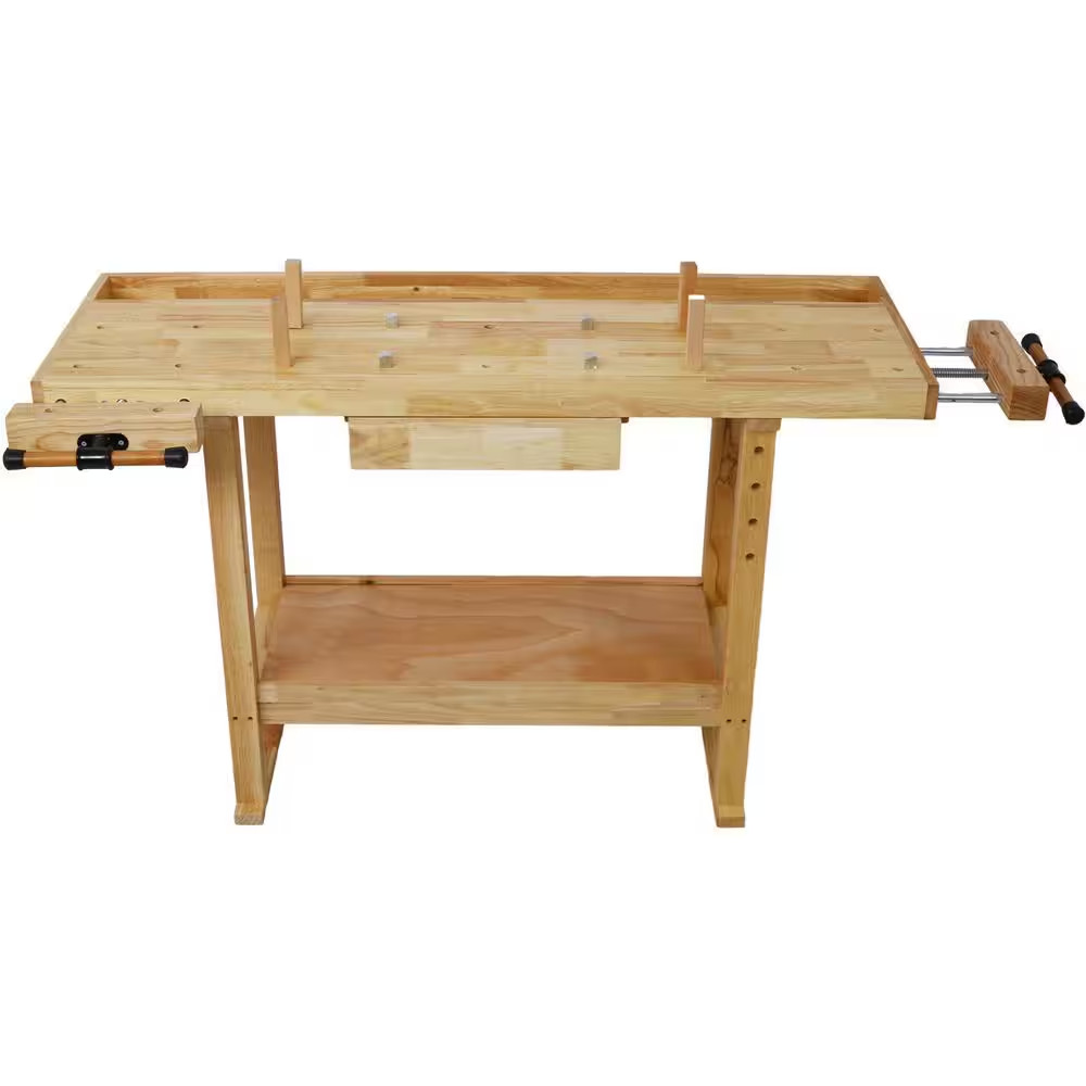 55-Inch Wood Workbench - Wooden Workbench for Garage Workshop and Home