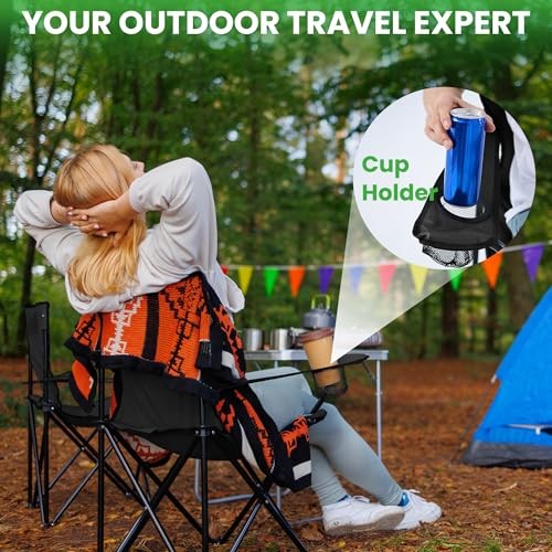 2 Pack Portable Camping Chairs Folding Lawn Chair Outdoor Medium Black-dark