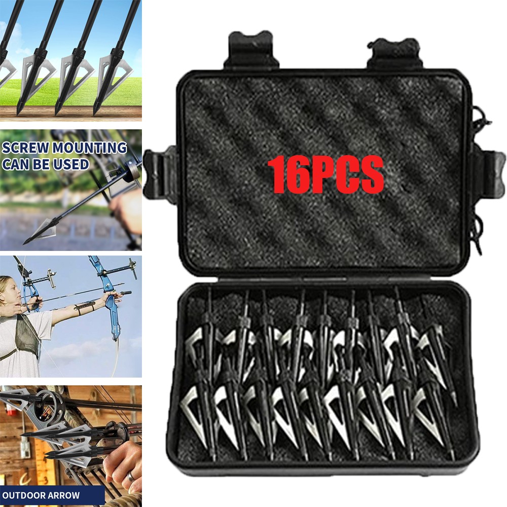 16Pcs 100 Grain Archery Broadheads  Expandable Hunting Arrowhead w/3 Blade & Box