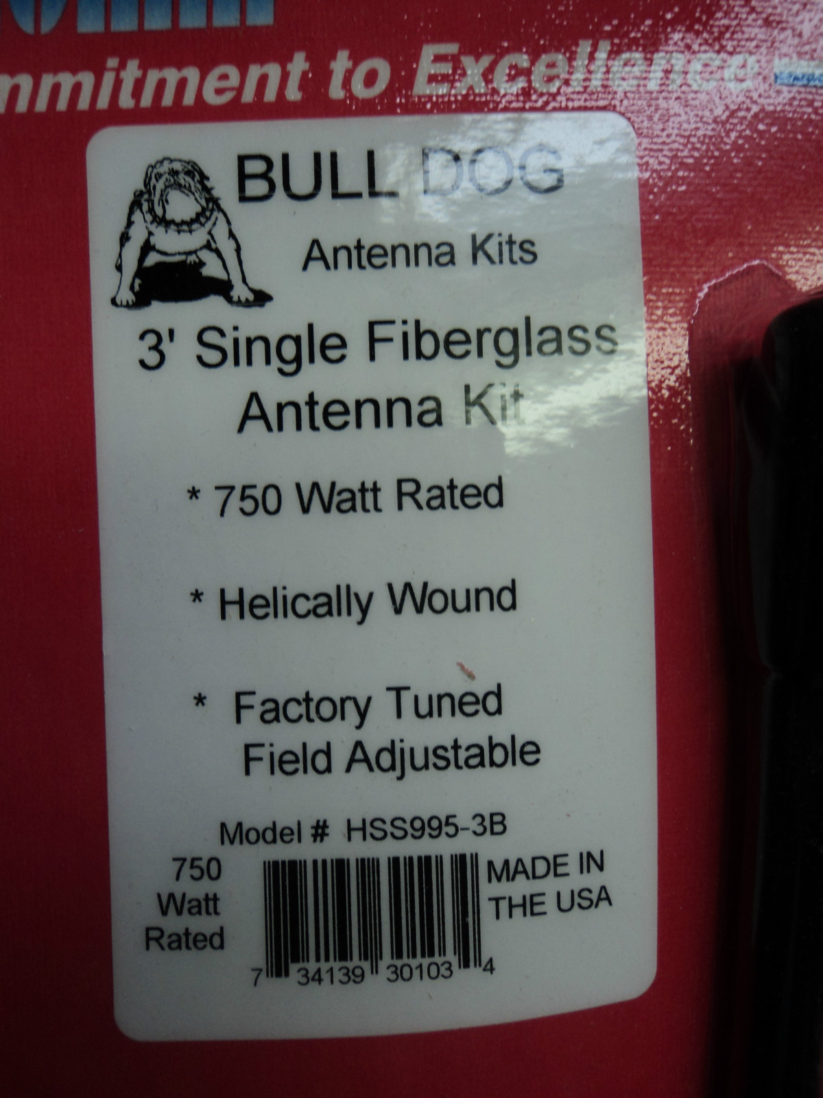 ProComm Bulldog HSS995-3B 3FT Single Fiberglass CB Radio Antenna & Mirror Mount