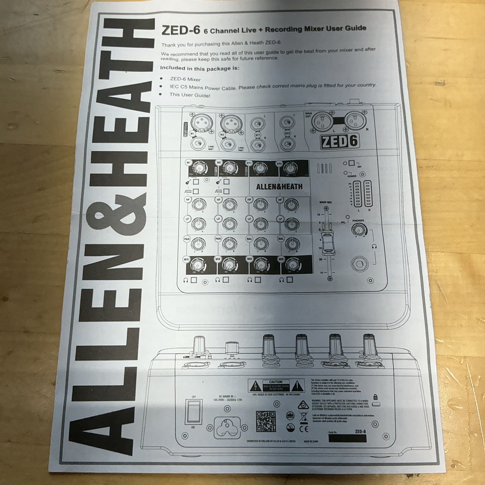 Allen & Heath ZED-6 Analog Mixer w/ Power Cable