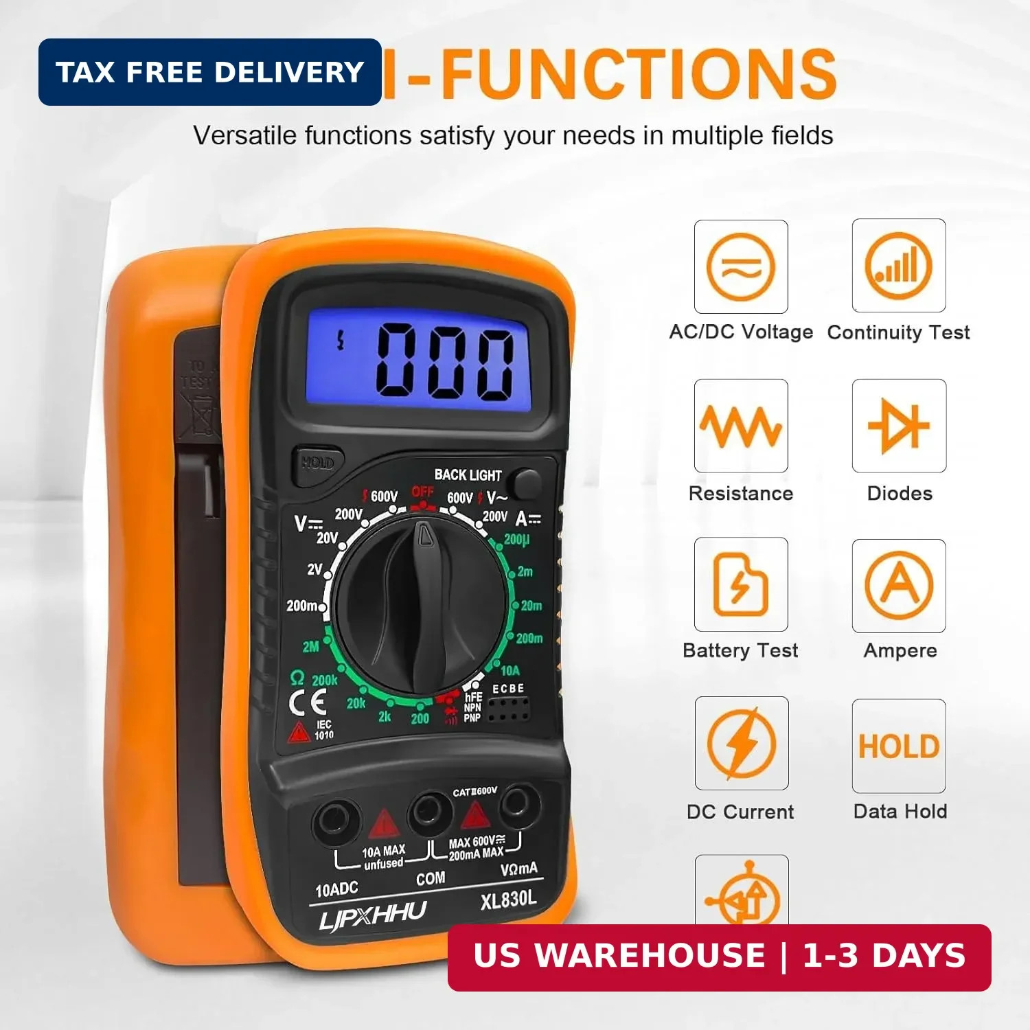 Digital Multimeter Voltmeter Battery Voltage Multi Tester Continuity Ohm Volt...