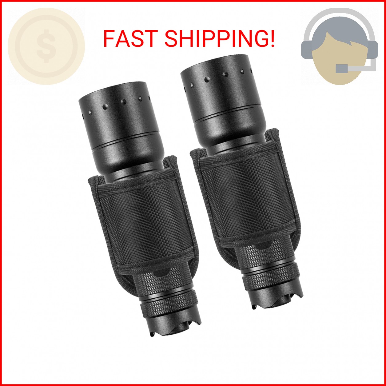 Flashlight Holster for Duty Belt, 2 Pack D Cell Open Top Compact Light Holder Ca
