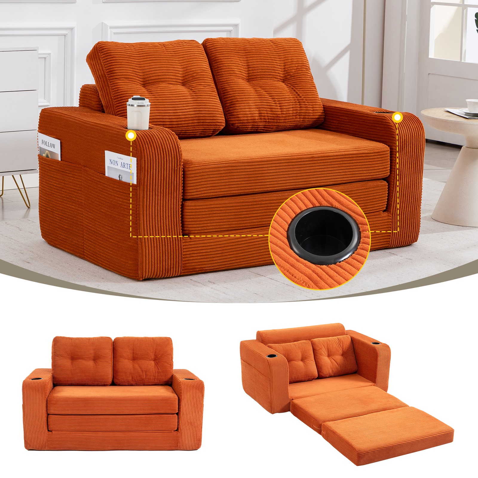 Convertible Sofa Bed,Expandable double Sofa Bed,2 in 1 Convertible Sofa Bed,F