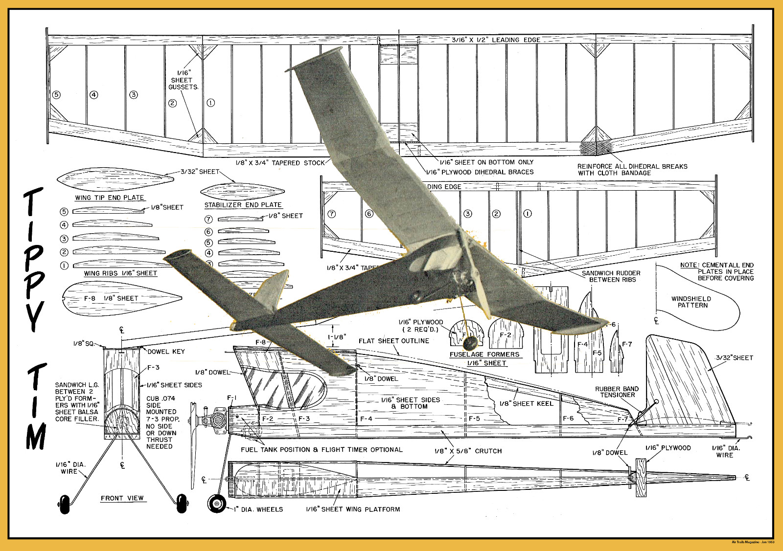 Model Airplane Plans (FF): Tippy Tim 36" Span Cabin Model by Aubrey Kochman