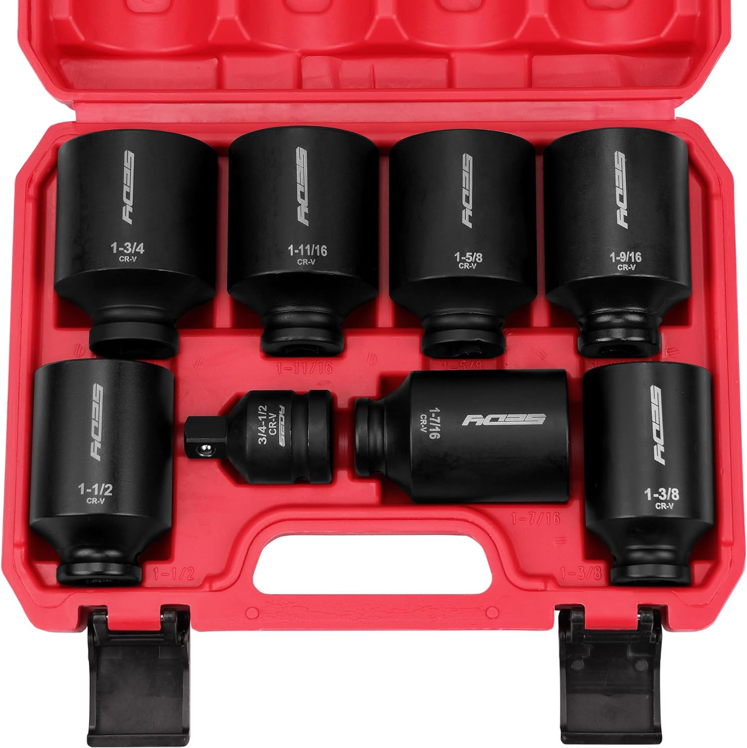 SAE Deep Impact Socket Set 8-Piece 1/2-Inch Drive Wheel Axle Nut Wrench Large S