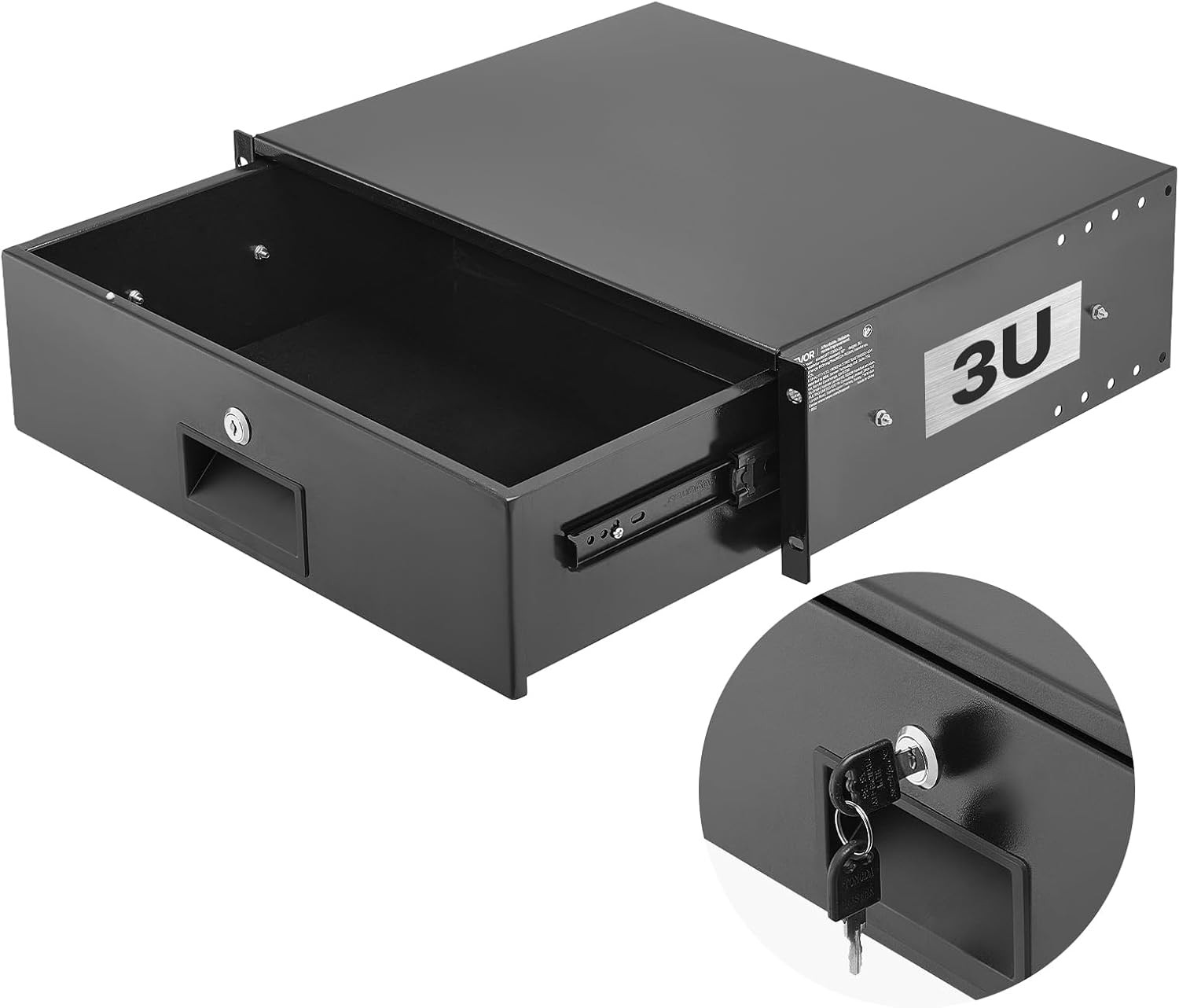 3U Rack Drawer, Lockable Server Cabinet Case, 13.8'' Depth Server Rack Mount Dra