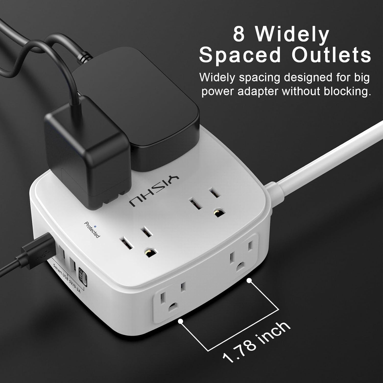🔌 6FT Surge Protector Power Strip ⚡ 8 Outlets 4 USB Flat Plug Extension White