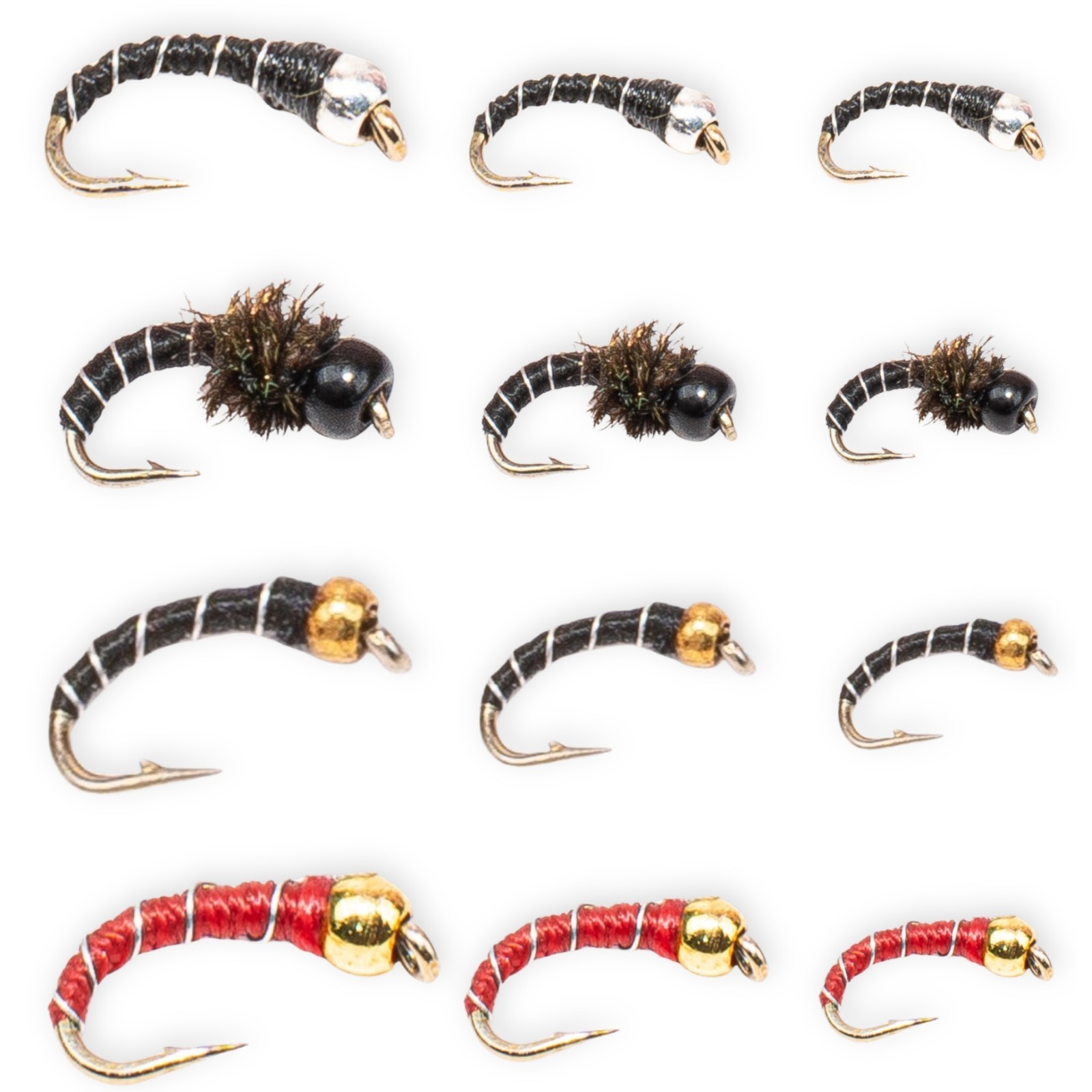 1 Doz (12) - Zebra Midge Nymph Tungsten Bead Trout Fishing Flies Size 18-22