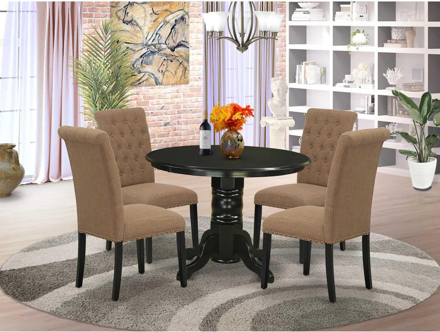 SHBR5-BLK-17 5 Piece Dining Room Furniture Set Includes a round Kitchen Table wi