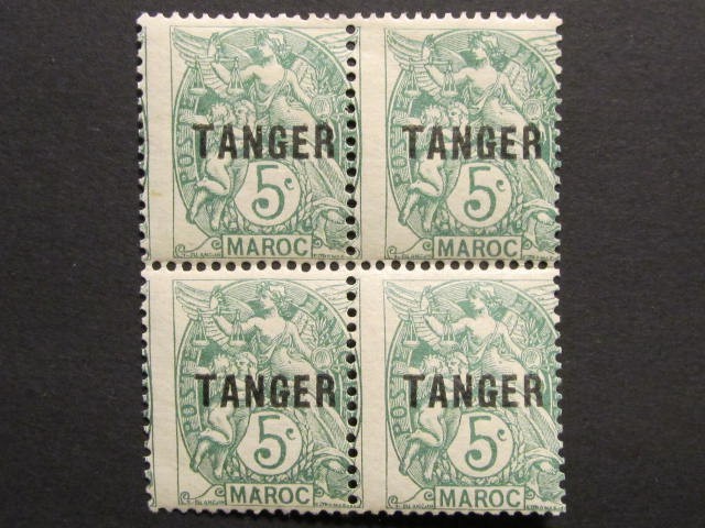 French Morocco 1900 5c block of 4 ... 15% offset printing error ( Lot #170A )
