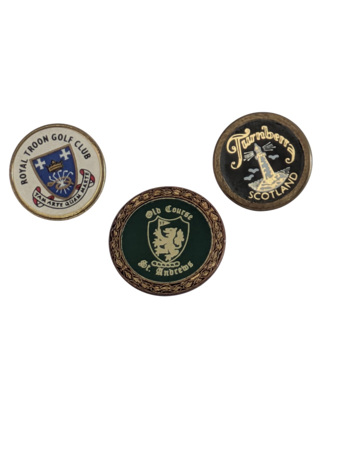 Antique Set of 3 RARE Scottish Ball Markers St. Andrews, Turnberry, Royal Troon