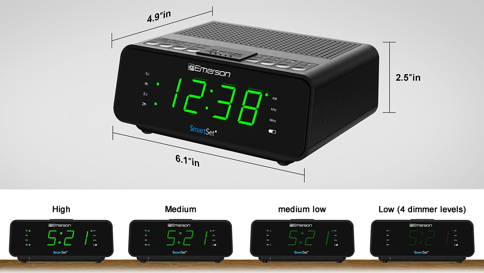 Emerson SmartSet Dual Alarm Clock Radio with AM/FM Radio, CKS1900, Black