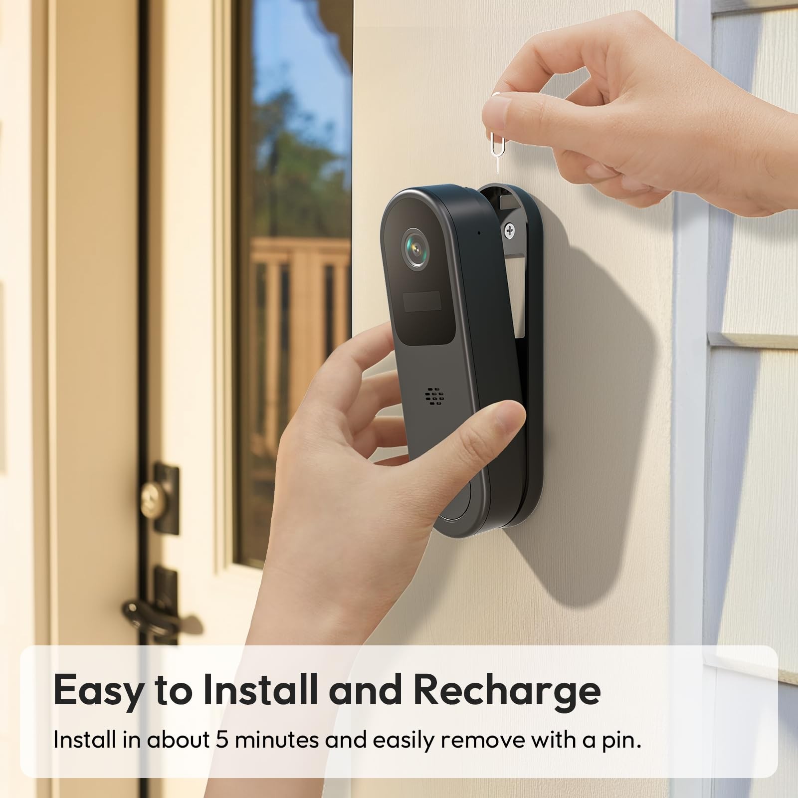 Belleye 2K HD Battery Doorbell Camera Wireless with Ring Chime, DB3, Black