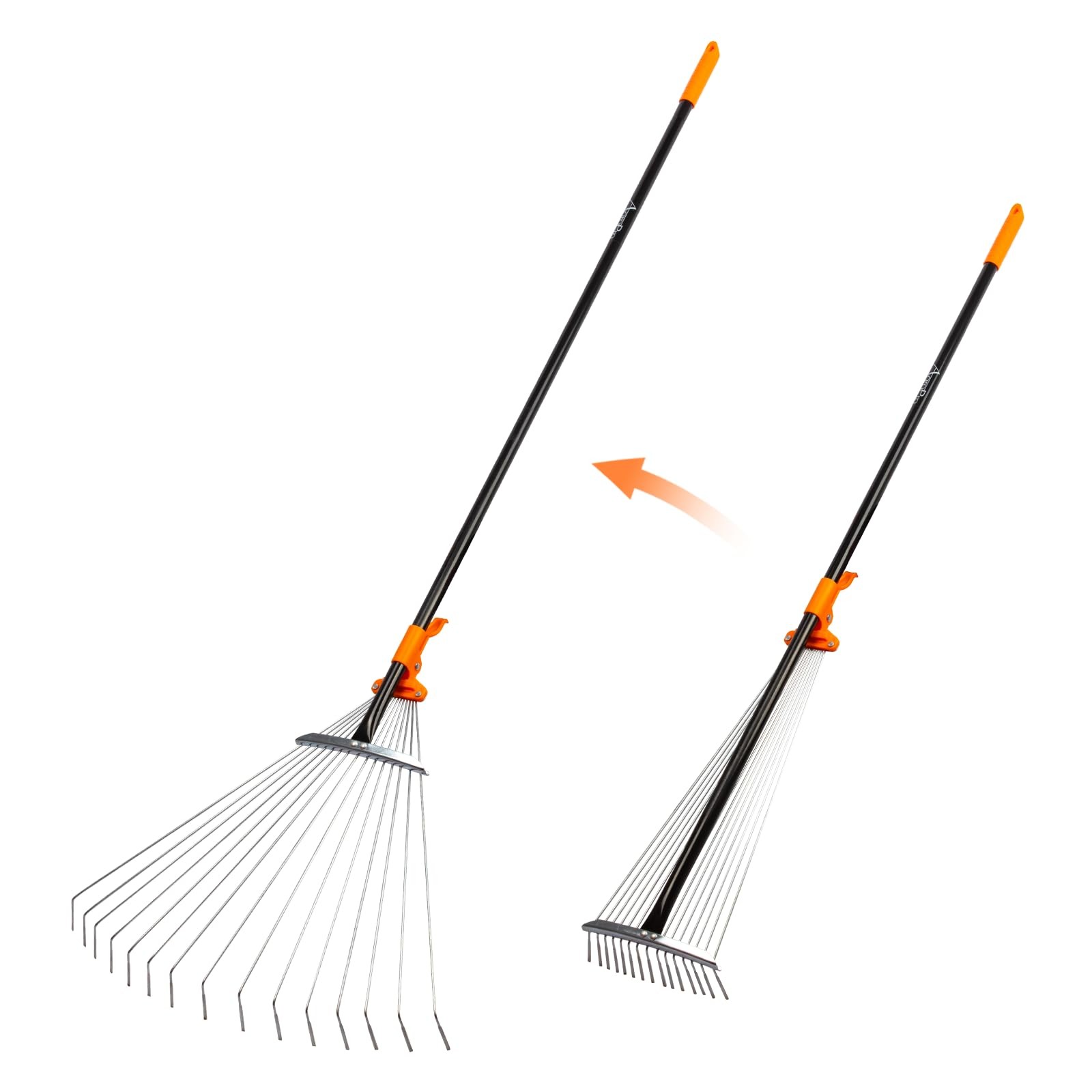 61 Inch Adjustable Garden Leaf Rake Long Handle Heavy Duty Lawn Yard Sweeper