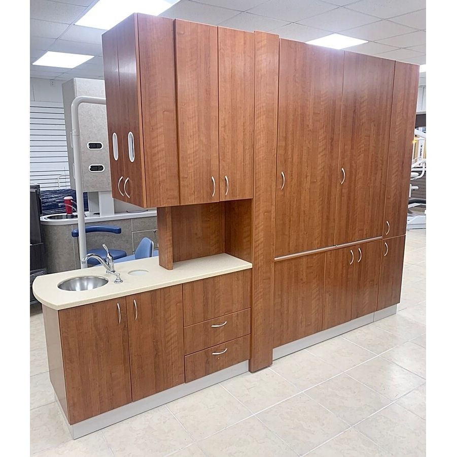 BioTec Dental Center Island Cabinet (Amber Cherry) Solid Surface Countertop