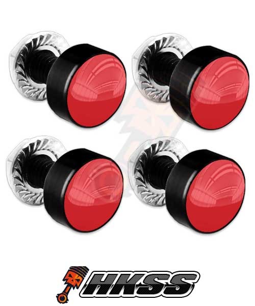 4 Black Billet Aluminum License Plate Frame Tag Bolts - GLOSS RED TOP XHZF