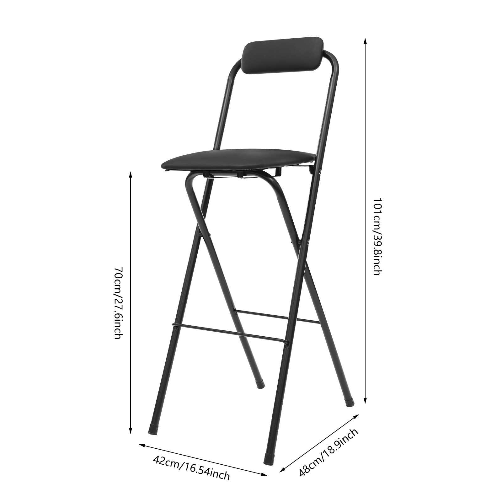 70cm Folding Bar Stool with Backrest, Portable Tall Foldable Counter Chair