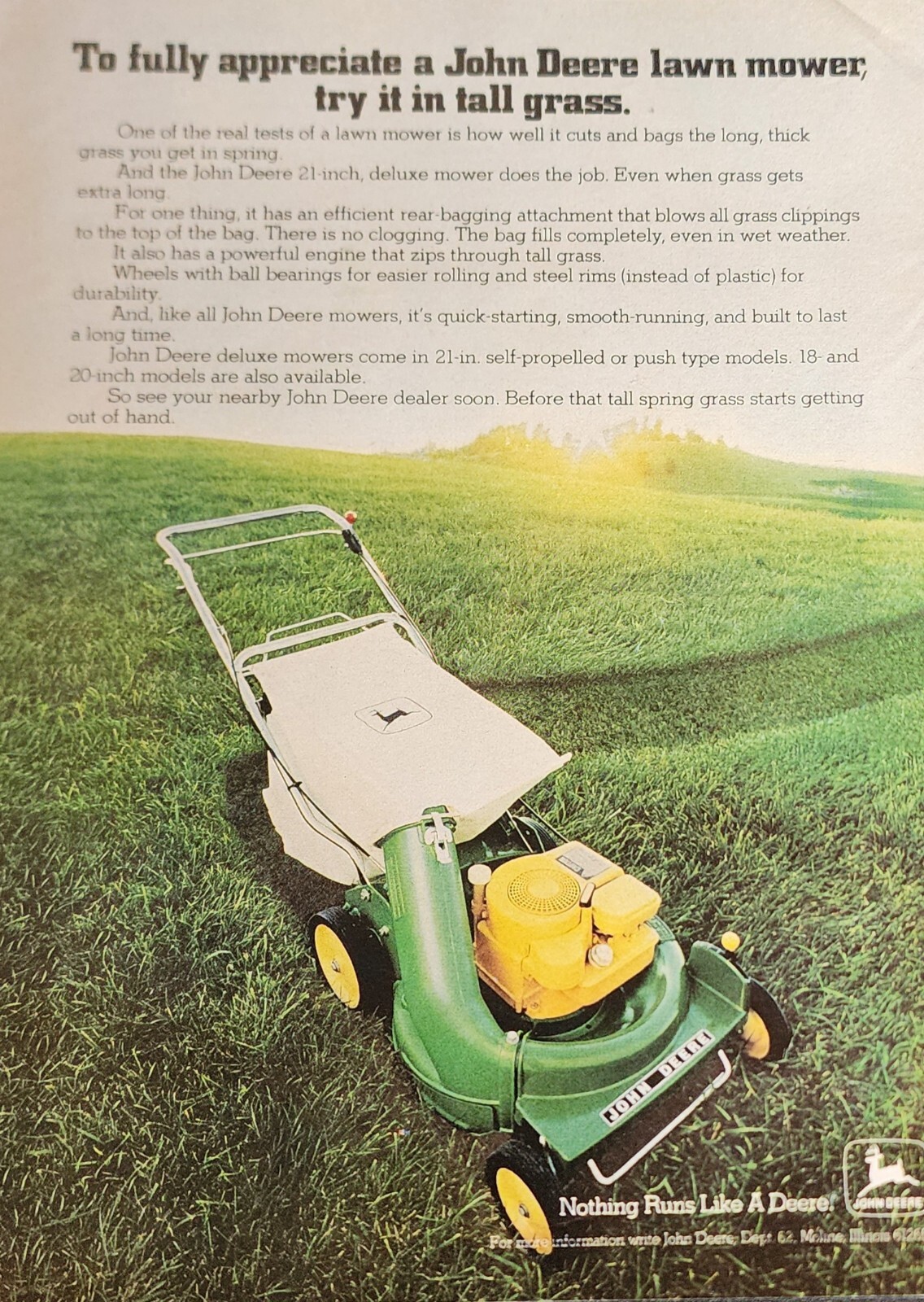 John Deere Lawn Mower Vintage Picture Magazine Ad Display Wall Art