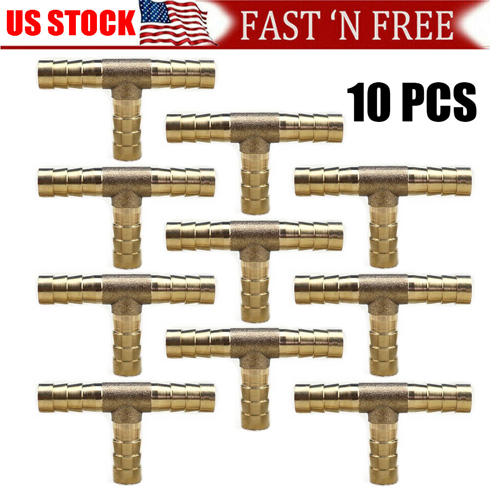 10 Pieces 5/16 (8mm) HOSE BARB TEE Brass Pipe 3 WAY T Fitting Gas fuel Water Air