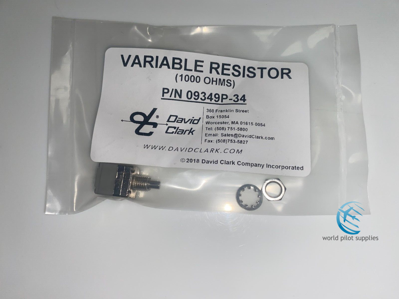 DAVID CLARK Variable Resistor (Volume Ctrl), p/n 09349P-34, fits many Headsets