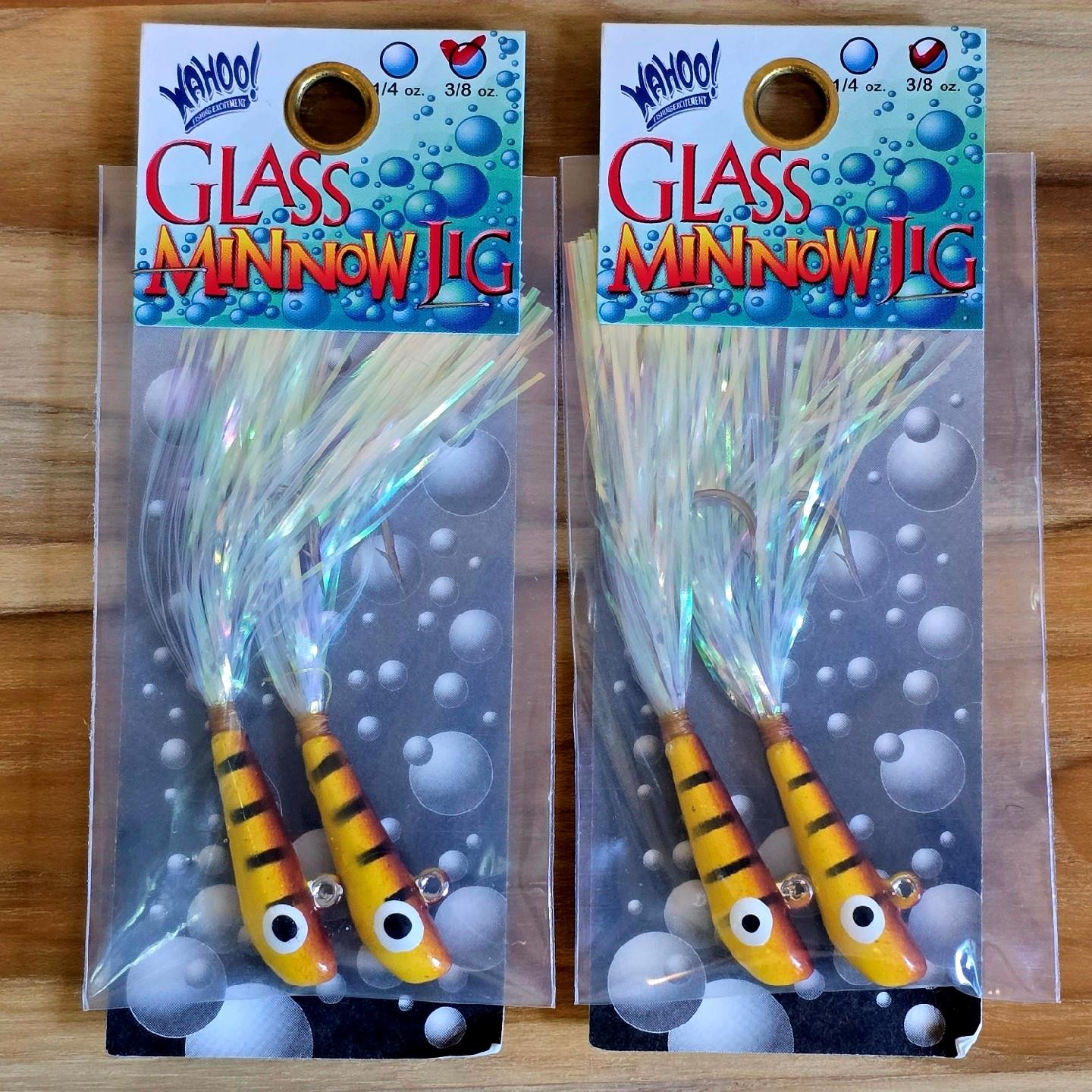(Ct of 2) Wahoo Glass Minnow Jig 3/8oz Brown Yellow Tiger Premium Saltwater Hook