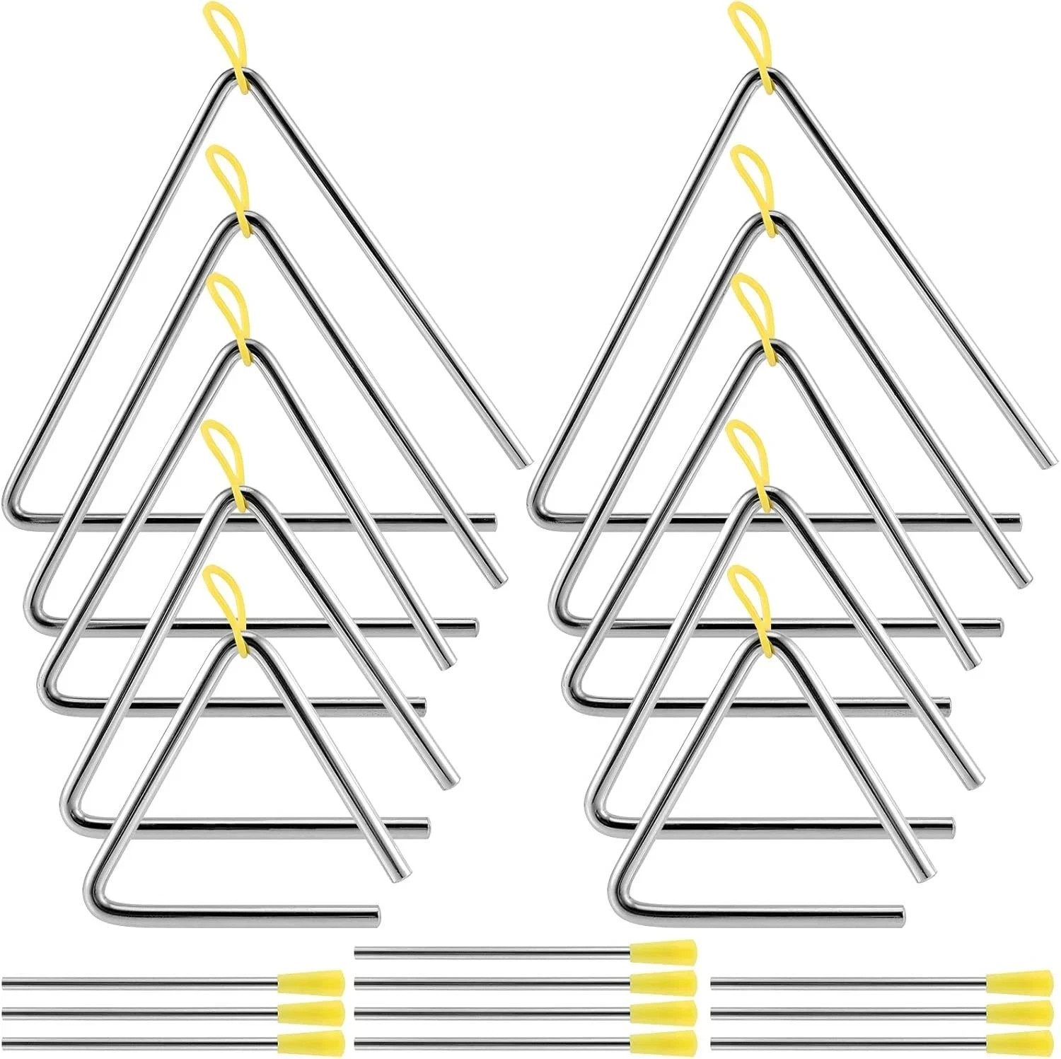 10 Pack Triangle Instrument, 4, 5, 6, 7, 8 Inch Musical Triangle Percussion Inst