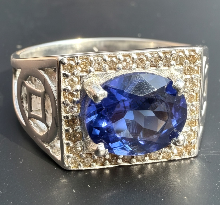 Natural Tanzanite Gemstone Ring With 925 Sterling Silver Ring For Men's