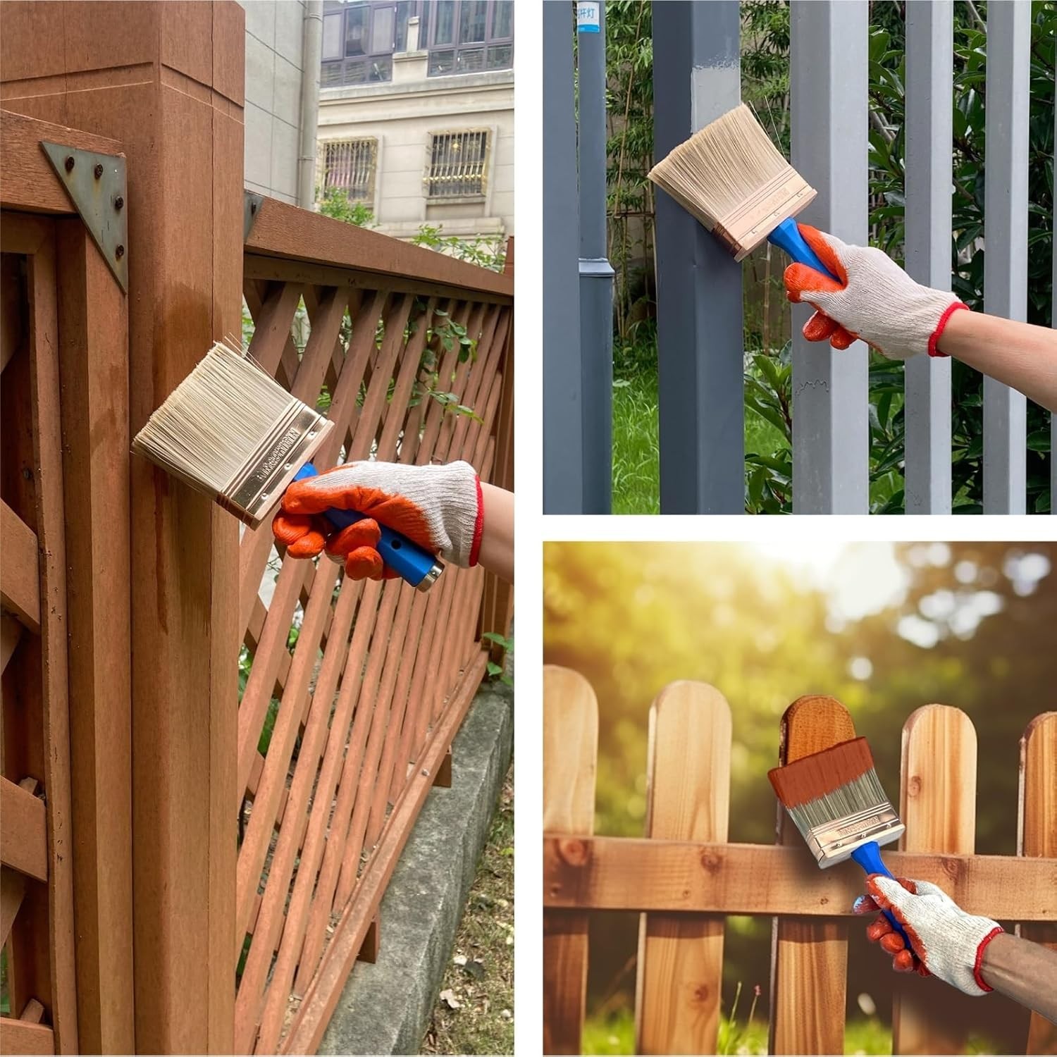 Durable 5-Inch Deck Stain Brush & Extension Handle Combo - 3 Brushes Per Set