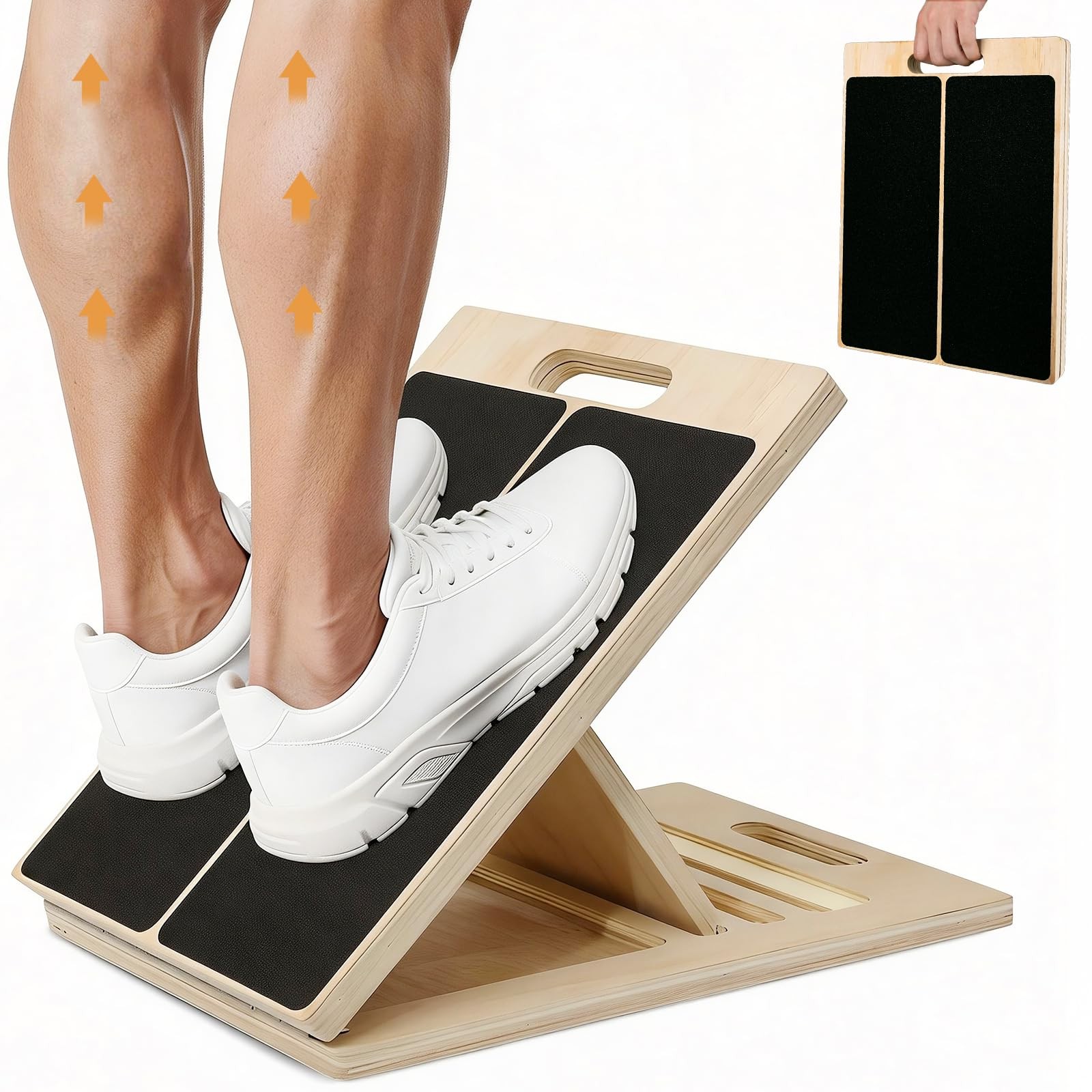 Adjustable Slant Board for Calves Stretching, Portable Wooden Incline Board f...