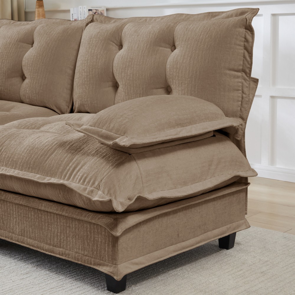 4 Seat L Shaped Sectional Sofa with Ottoman, Chenille Cloud Couch